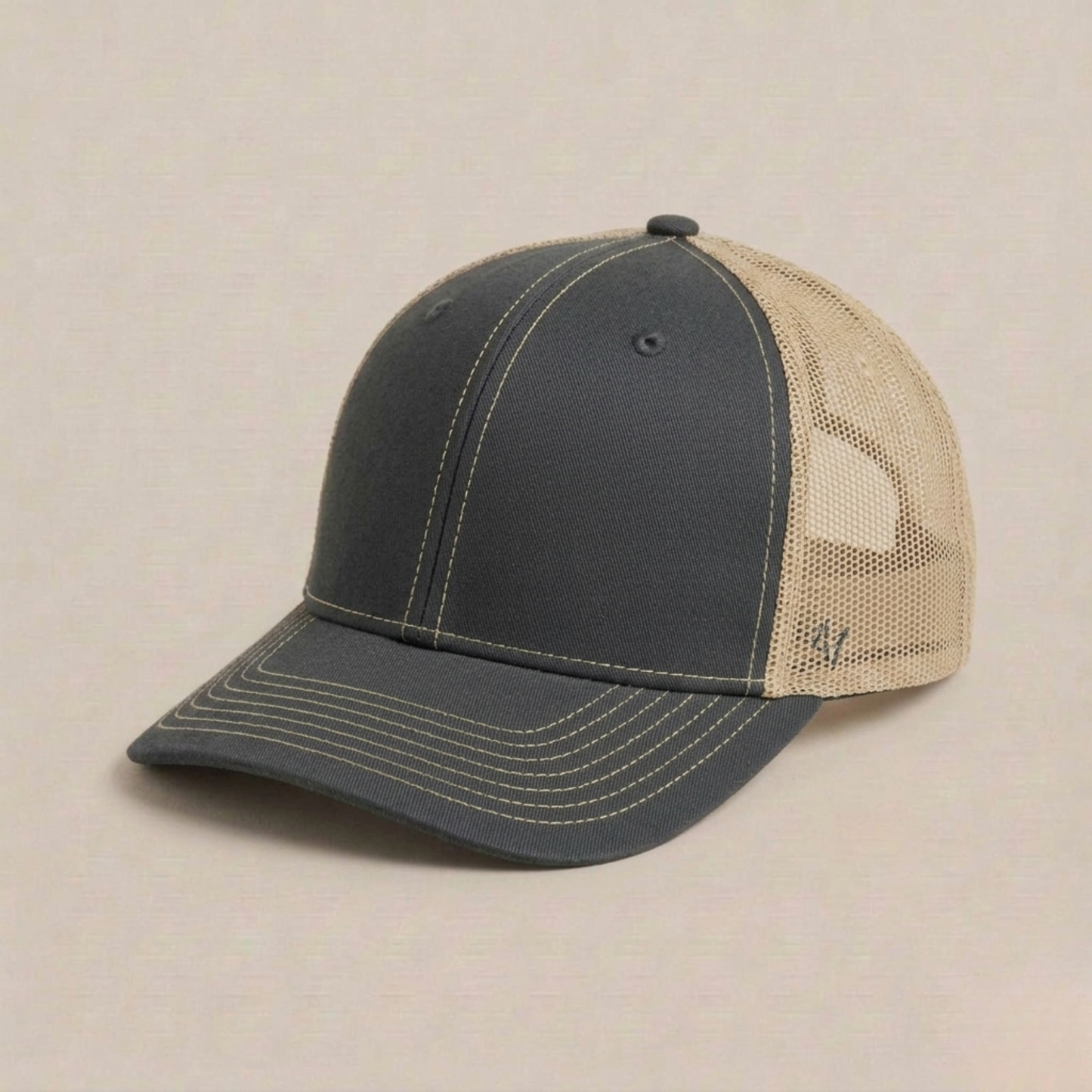 Premium Two-Tone Mesh Trucker Hat – Charcoal & Tan