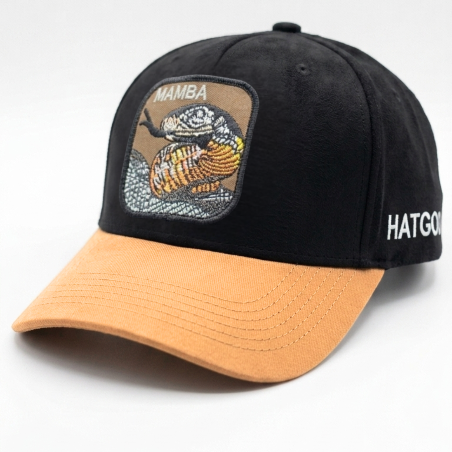 Black & Tan Suede "Mamba" Snake Patch Baseball Cap