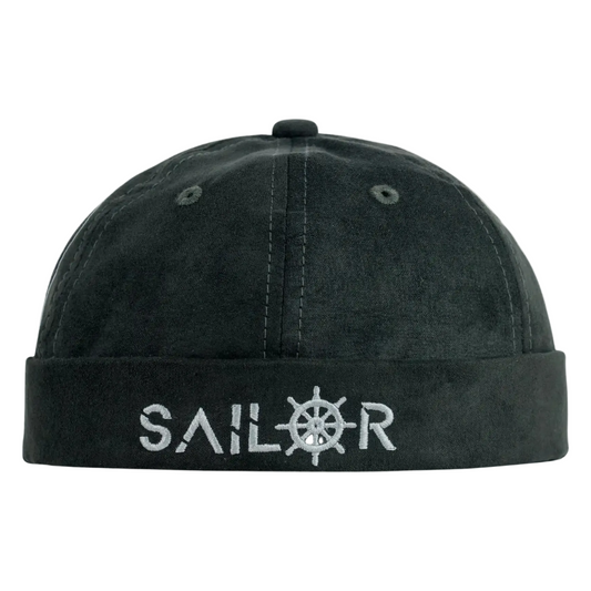 Charcoal Suede "Sailor" Brimless Docker Cap