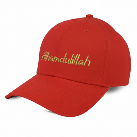 Alhamdulillah Gold Script Embroidered Red Cap – Hatgoods Bangladesh