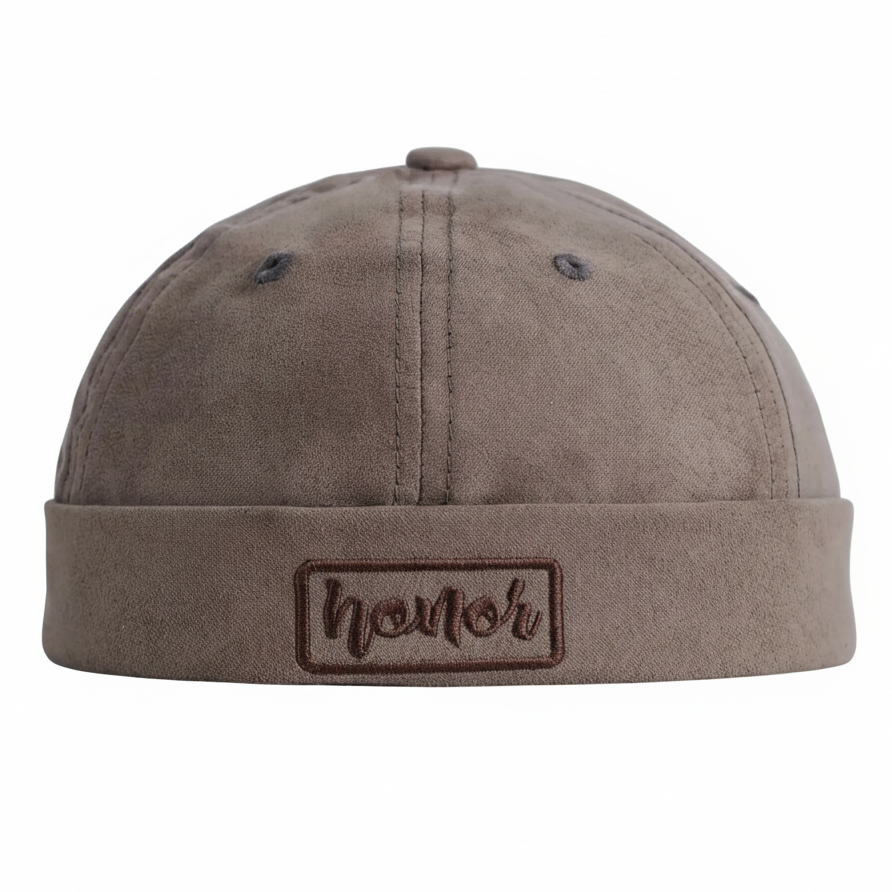 Honor Embroidered Brown Suede Brimless Docker Cap – Hatgoods Bangladesh