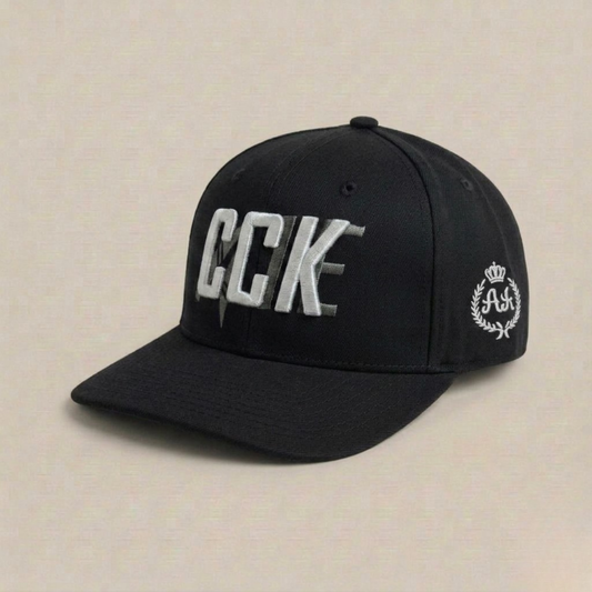 Black "CCK" Snapback with Silver Crest | 6-Panel Trucker