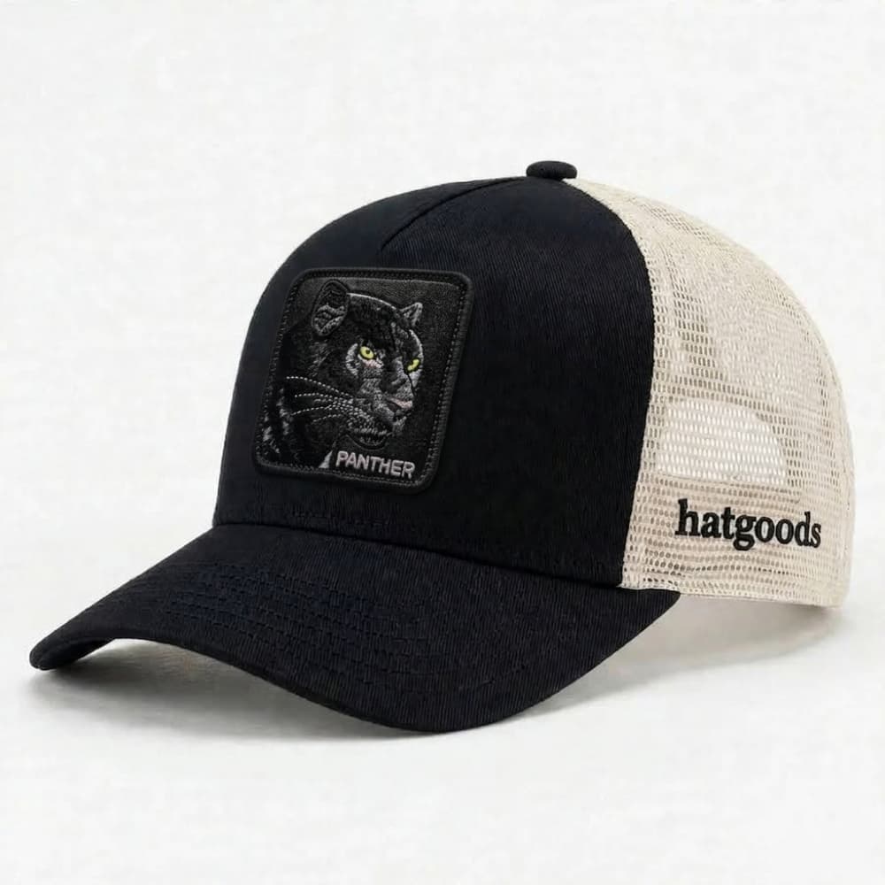 Hatgoods Panther Trucker Hat - Black And Cream
