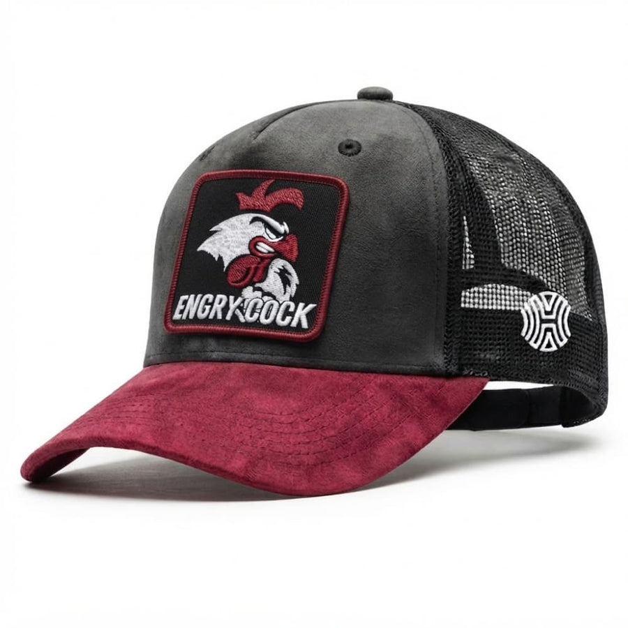 Hatgoods Angry Cock Trucker Suede Hat - Grey & Maroon