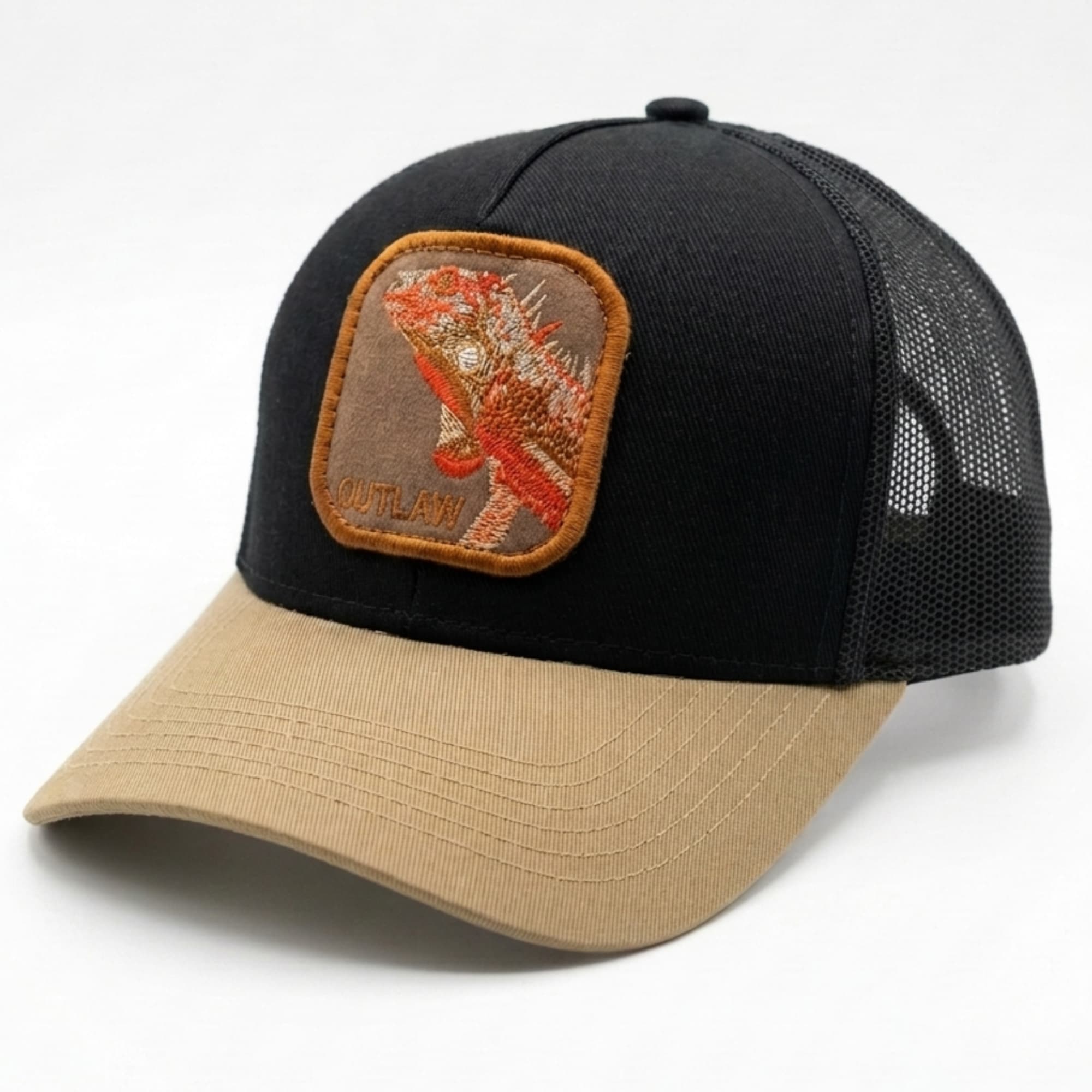 Outlaw Iguana Black Khaki Trucker Cap