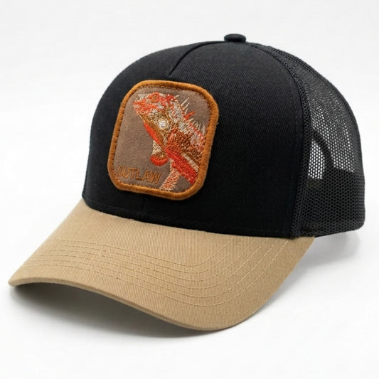 Outlaw Iguana Black Khaki Trucker Cap