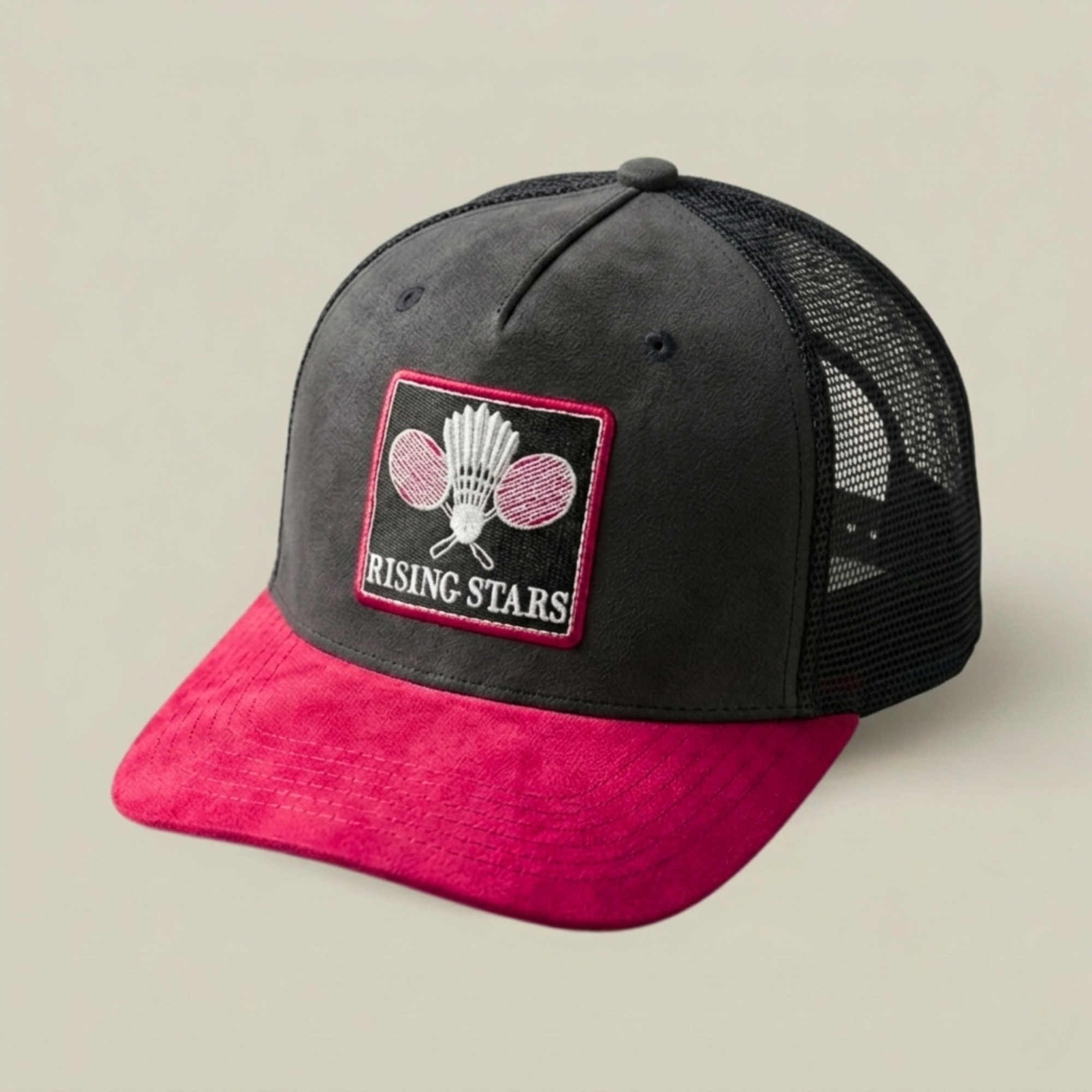 Seek Inner Peace Premium Suede Trucker Hat – Charcoal & Crimson