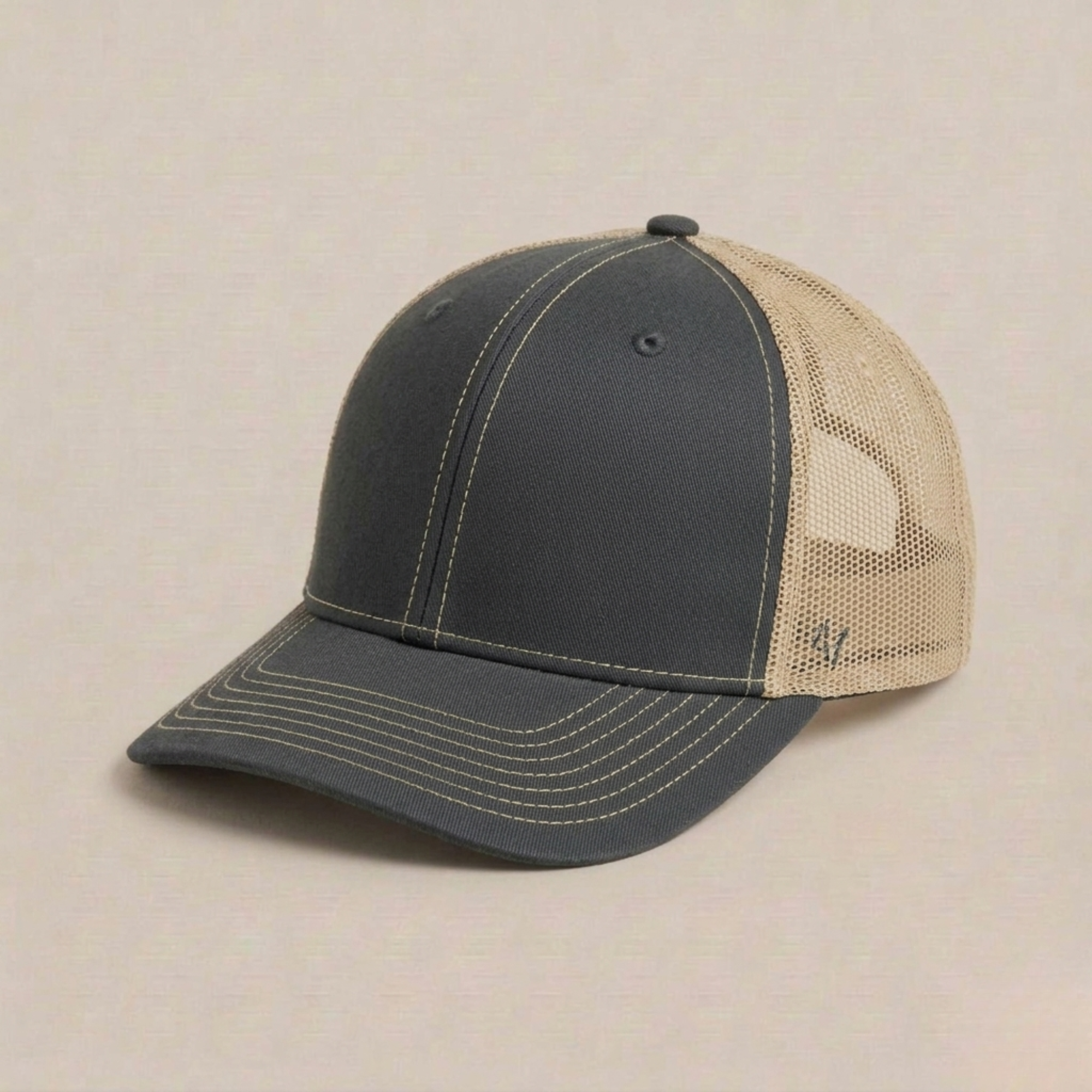 Premium Two-Tone Mesh Trucker Hat – Charcoal & Tan