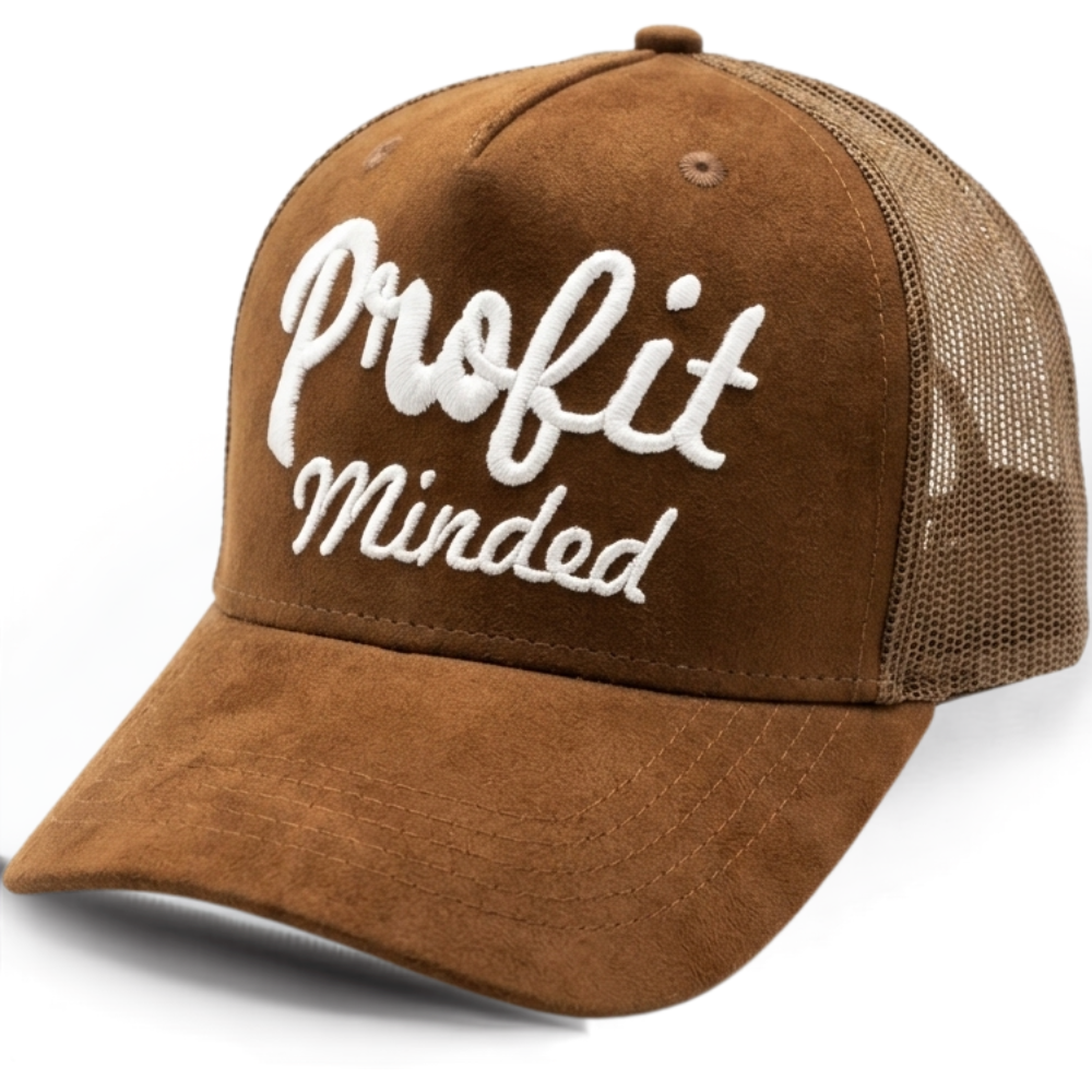 Brown "Profit Minded" Suede Trucker Hat