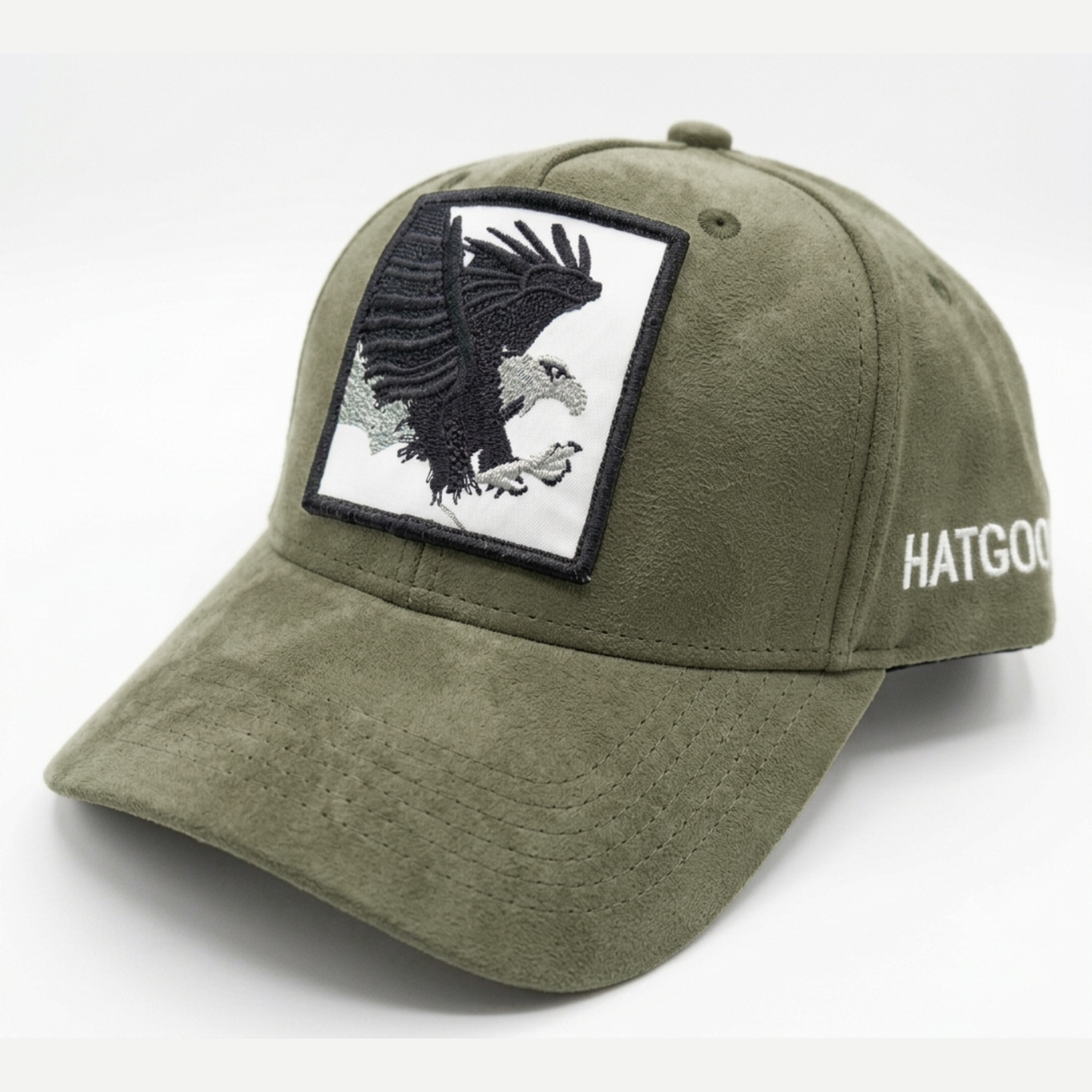 Olive Green Suede Eagle Patch Baseball Cap