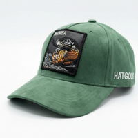 Green Suede "Mamba" Snake Patch Baseball Cap