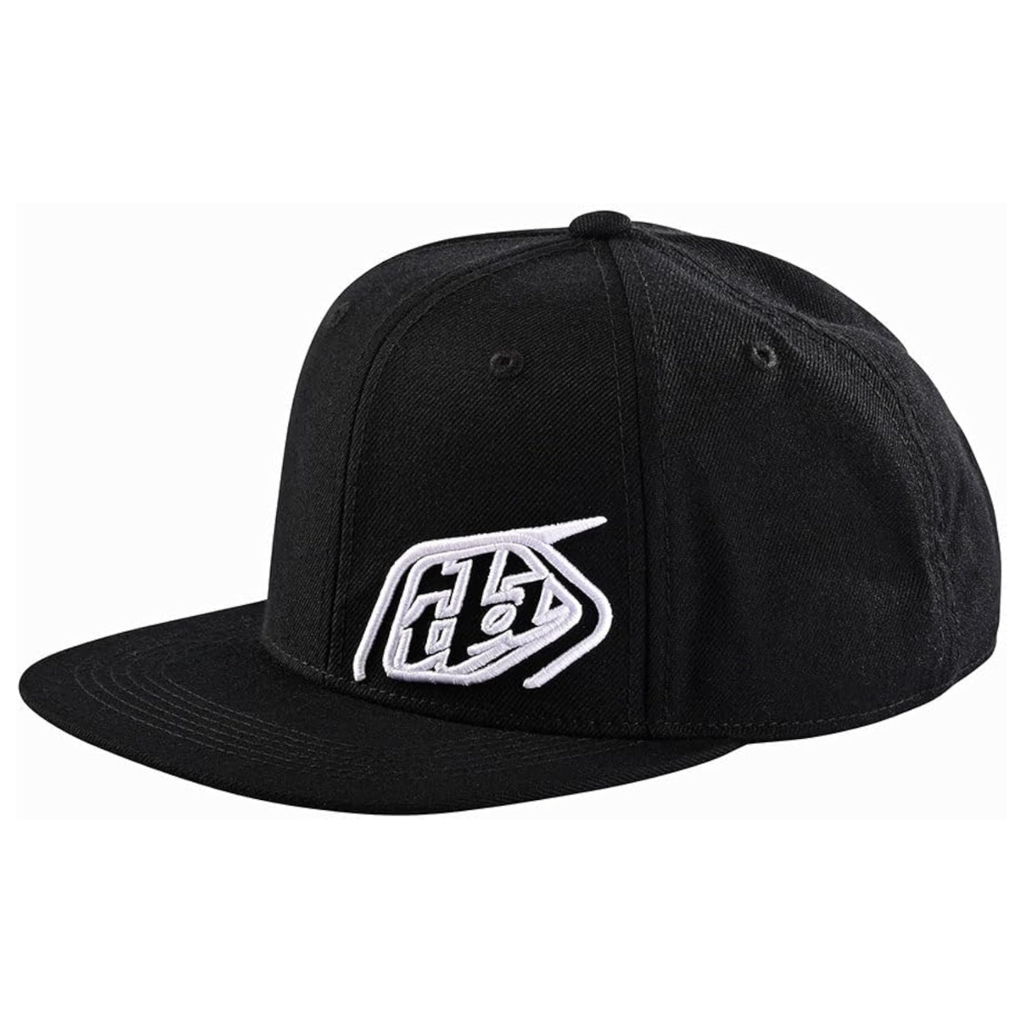Men's Black Flat Brim Snapback Cap with White Graphic Embroidery