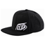 Men's Black Flat Brim Snapback Cap with White Graphic Embroidery