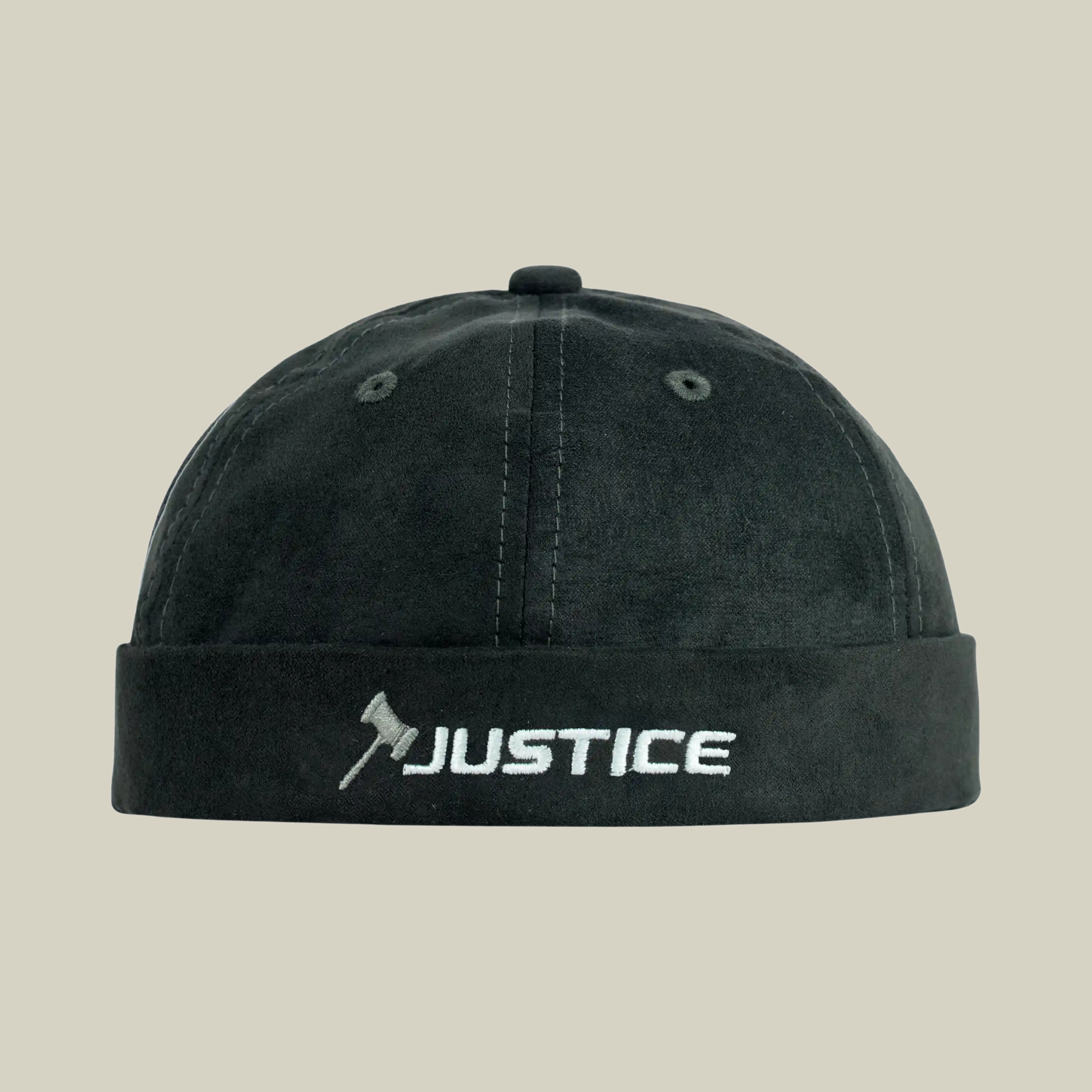 Charcoal Suede "Justice" Brimless Docker Cap