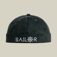 Charcoal Suede "Sailor" Brimless Docker Cap
