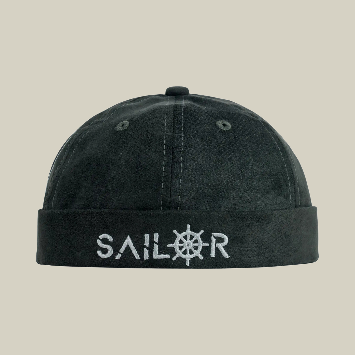 Charcoal Suede "Sailor" Brimless Docker Cap