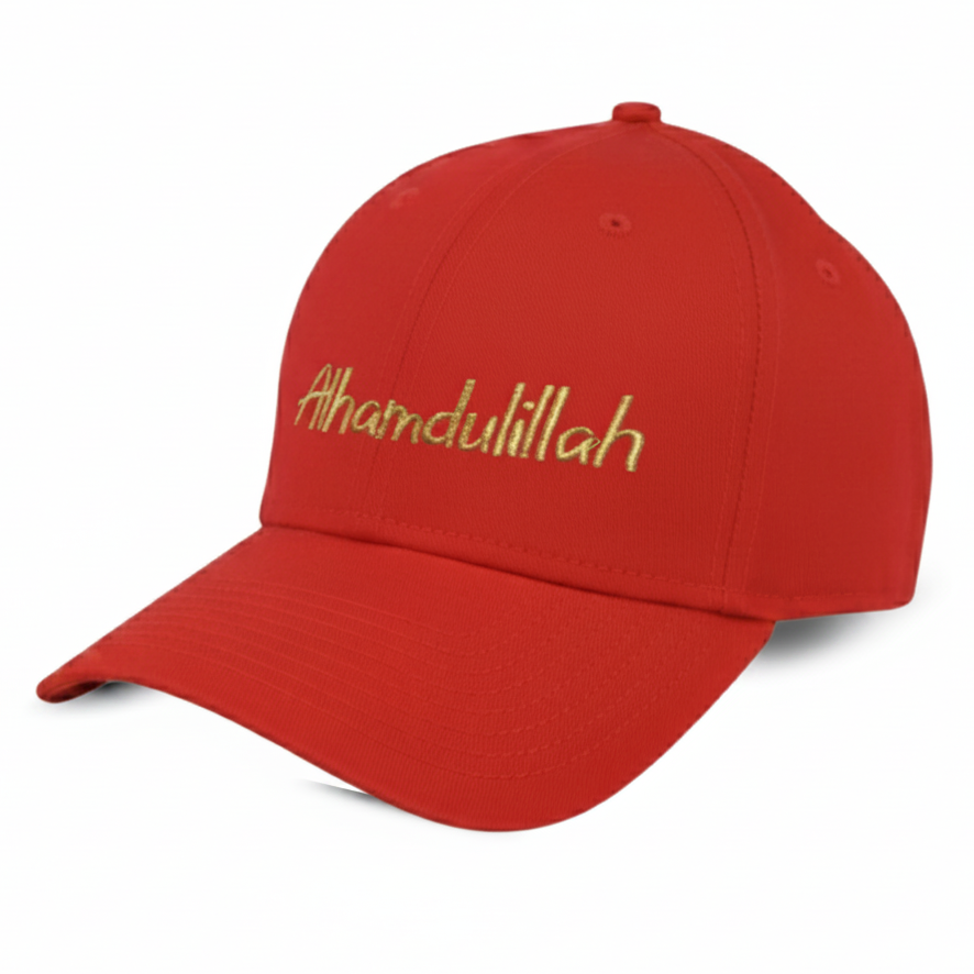 Alhamdulillah Gold Script Embroidered Red Cap – Hatgoods Bangladesh