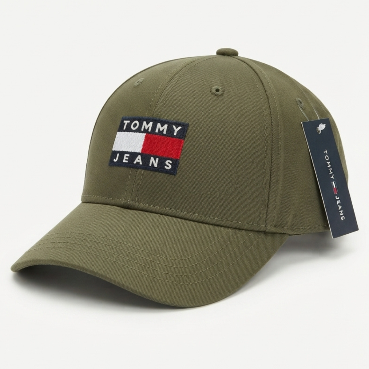 Tommy Jeans Olive Green Cotton Baseball Cap with Logo Patch