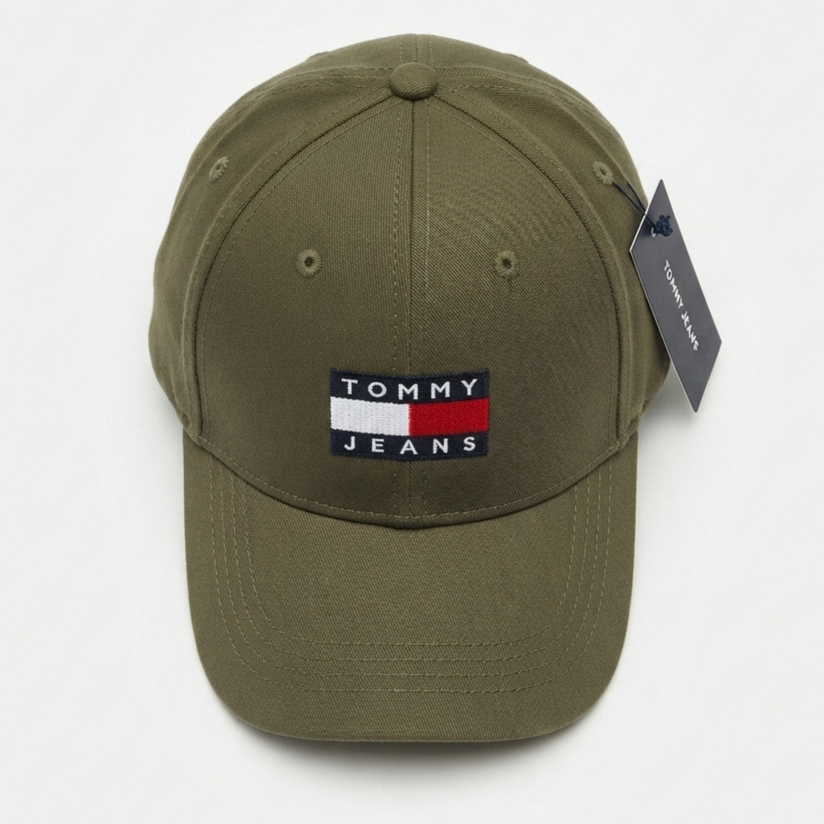 Tommy Jeans Olive Green Cotton Baseball Cap with Logo Patch