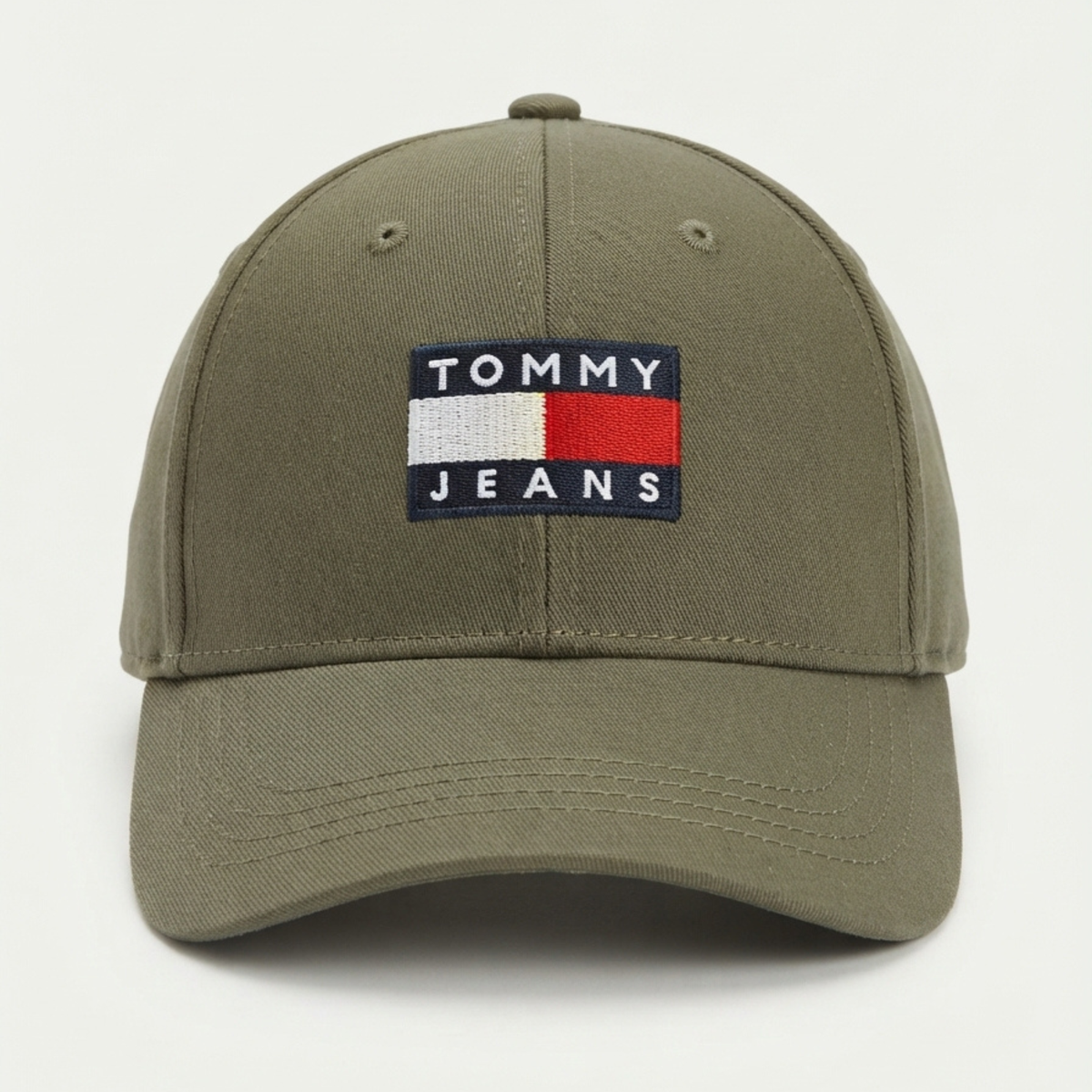 Tommy Jeans Olive Green Cotton Baseball Cap with Logo Patch