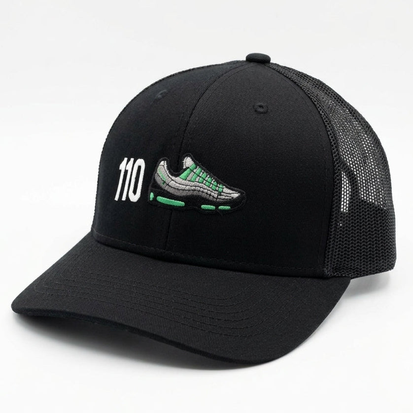 Black Mesh Trucker Hat – "110" Green Edition Embroidery