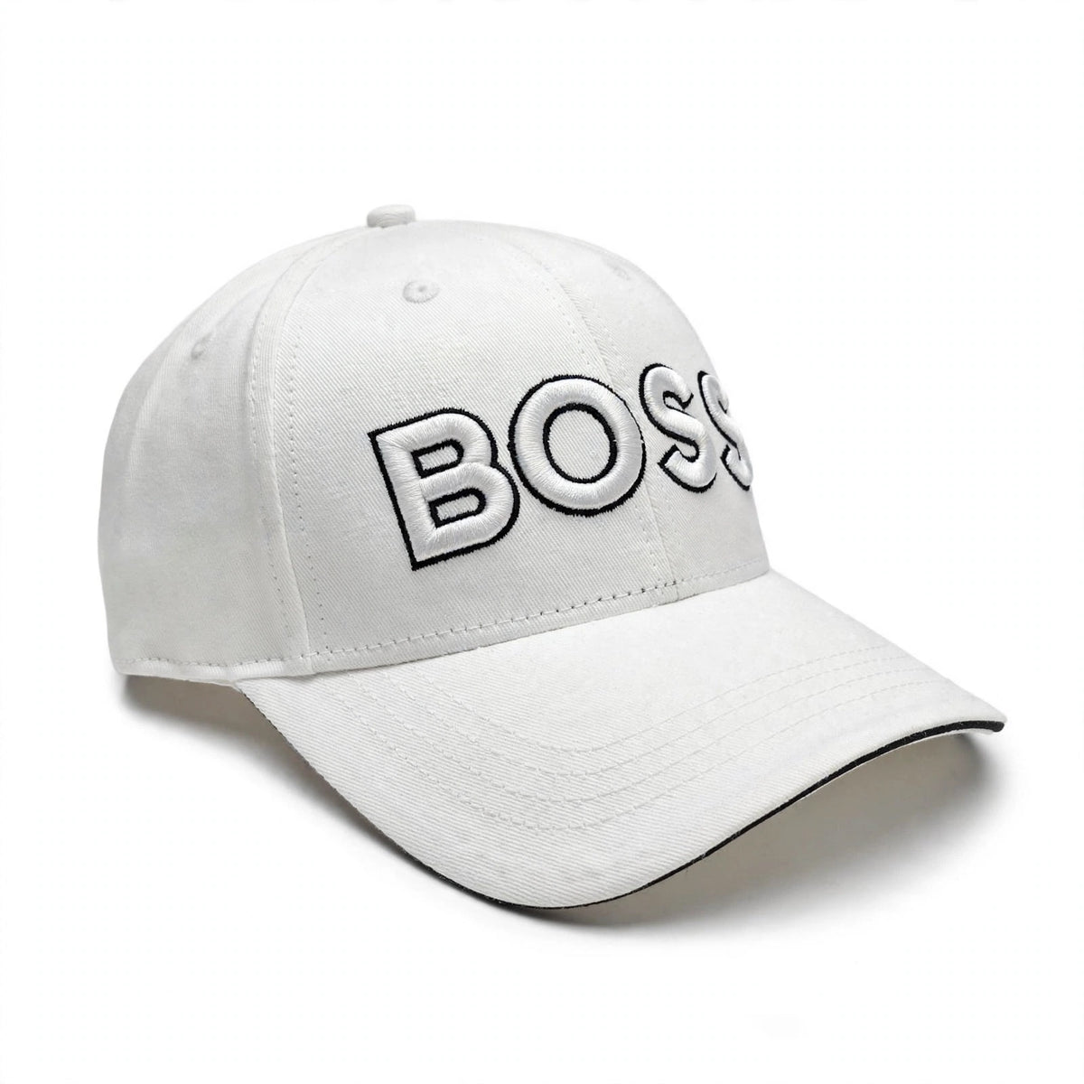 BOSS White Black Embroidered Logo Cap
